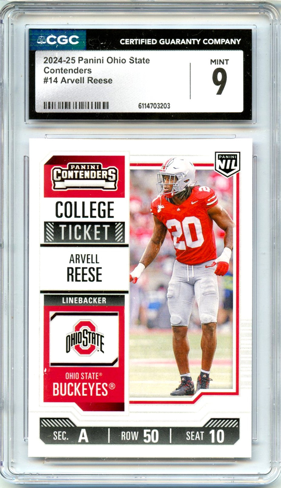 Arvell Reese RC 2024 Panini OSU Contenders Rookie #14 CGC 9