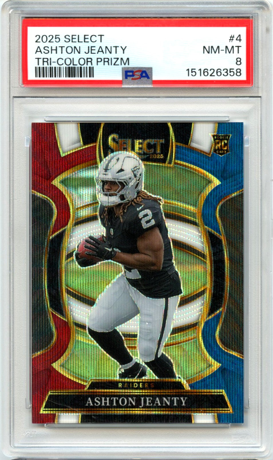 Ashton Jeanty RC 2025 Panini Select Concourse Tri Color Rookie SP 3513/99 PSA 8