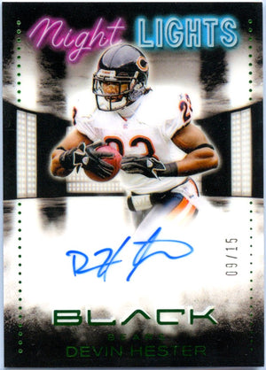 Devin Hester 2025 Panini Black Green Night Lights Auto SP 9/15