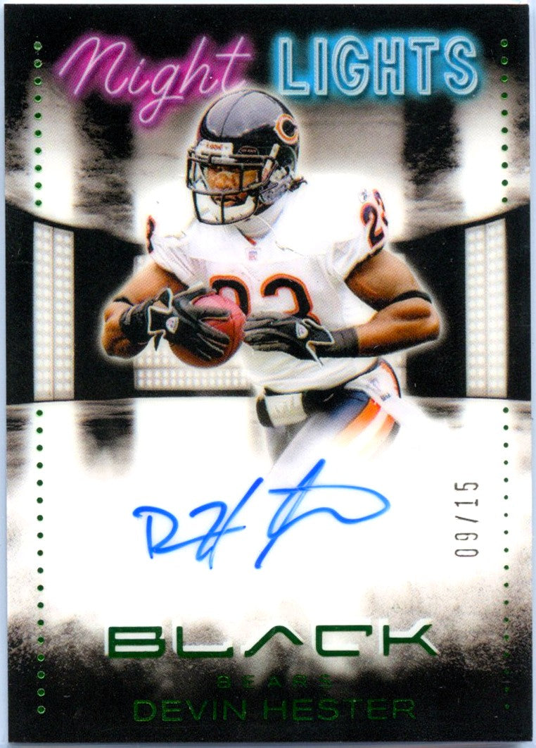 Devin Hester 2025 Panini Black Green Night Lights Auto SP 9/15