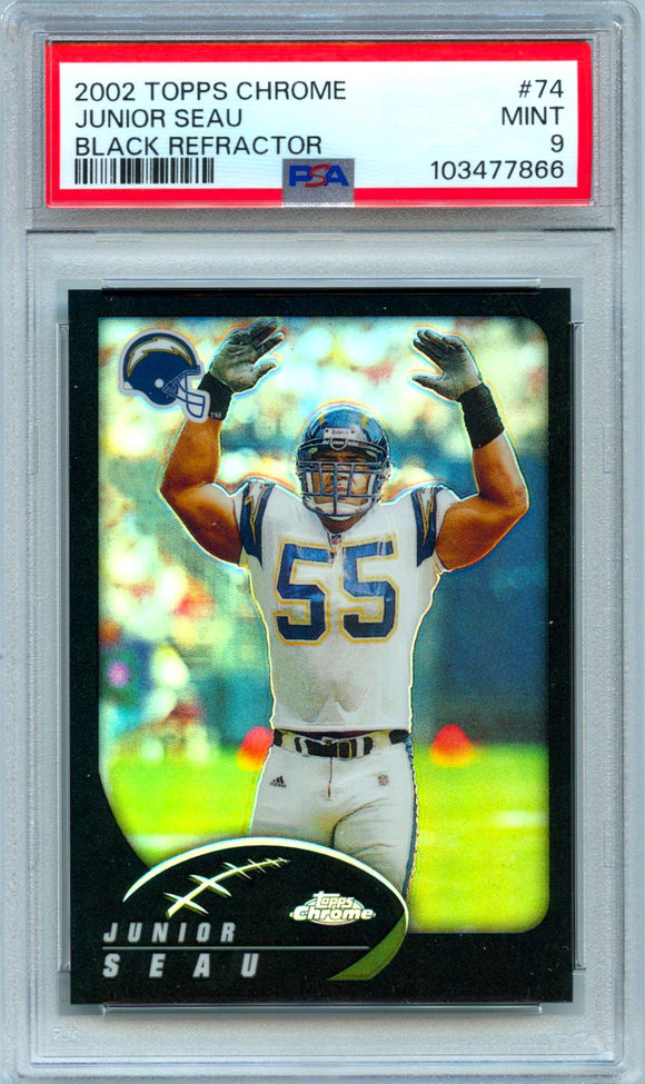 Product Junior Seau 2002 Topps Chrome Black Refractor SP 452/599 PSA 9 Link