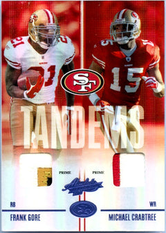 Frank Gore Michael Crabtree 2010 Absolute Blue Prime Tandems Dual Game Used Patch SP 19/25-1