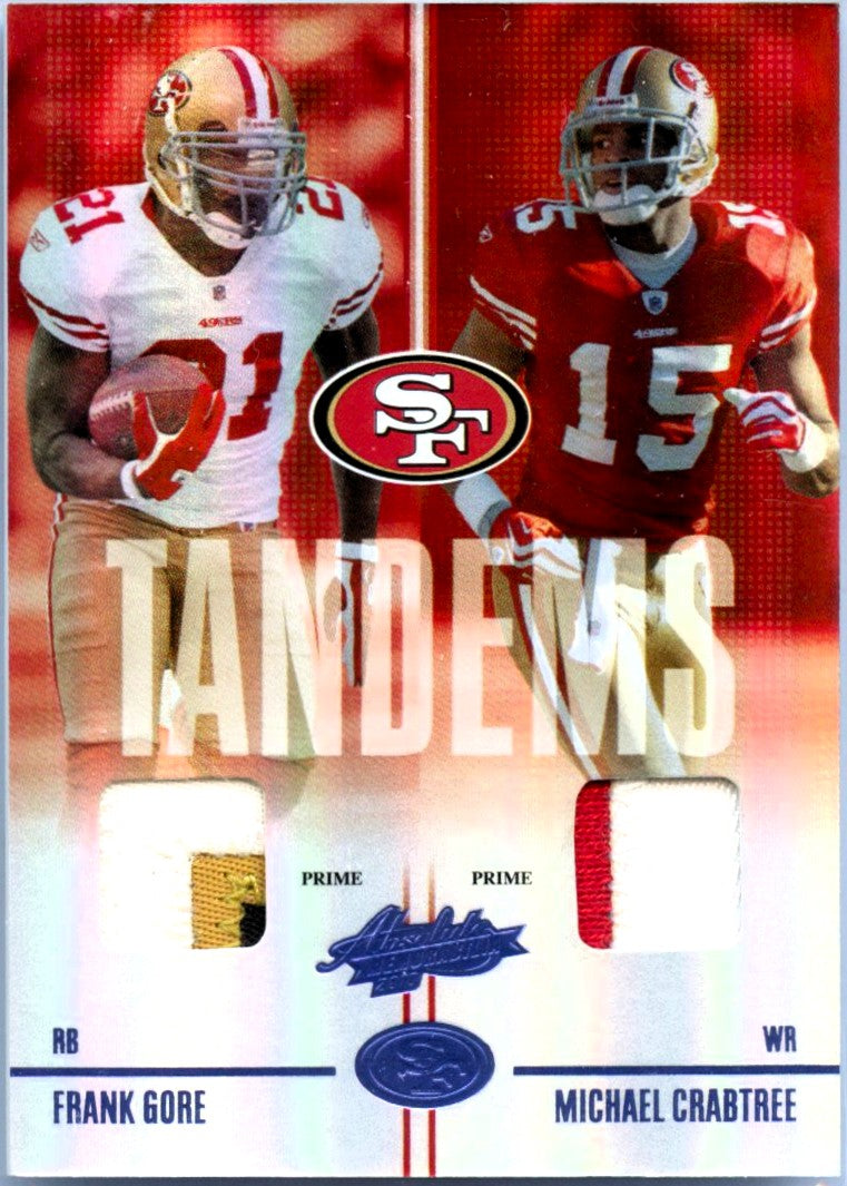 Frank Gore Michael Crabtree 2010 Absolute Blue Prime Tandems Dual Game Used Patch SP 19/25