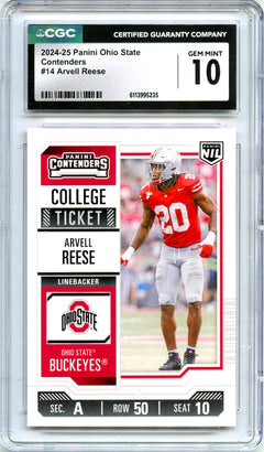 Arvell Reese RC 2024 Panini OSU Contenders Rookie #14 CGC 10-1