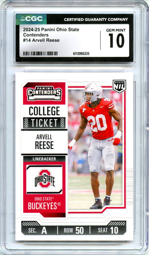 Arvell Reese RC 2024 Panini OSU Contenders Rookie #14 CGC 10