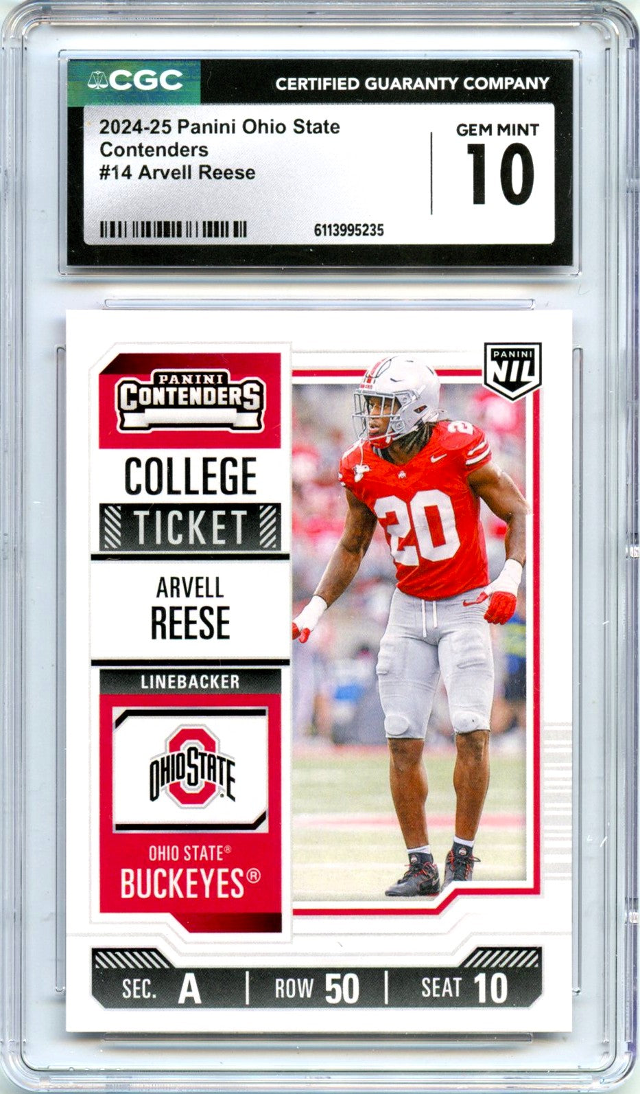 Arvell Reese RC 2024 Panini OSU Contenders Rookie #14 CGC 10