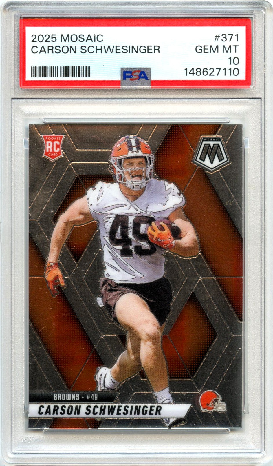 Carson Schwesinger RC 2025 Panini Mosaic Rookie #371 PSA 10