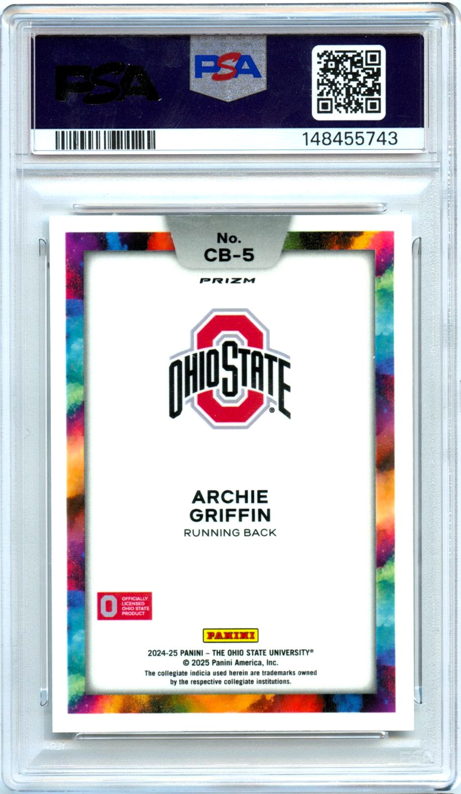 Archie Griffin 2024 Panini Ohio State NIL Color Blast SSP PSA 10-2