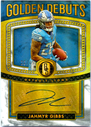 Jahmyr Gibbs RC 2023 Panini Gold Standard White Golden Debuts Rookie Auto SP 26/49