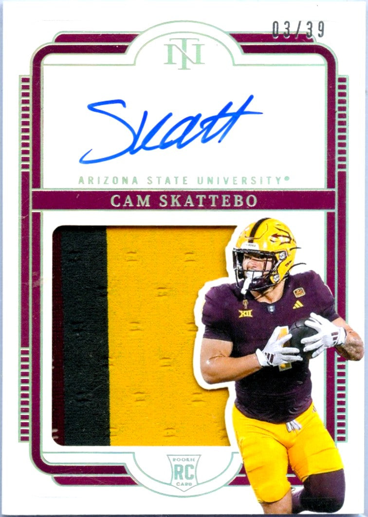 Cam Skattebo RC 2025 National Treasures Collegiate Holo Silver Rookie Patch Auto SP 3/39