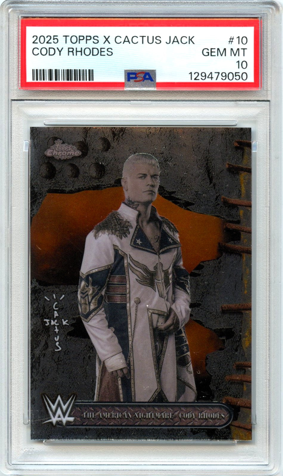 Cody Rhodes 2025 Topps Chrome X Cactus Jack WWE #10 PSA 10
