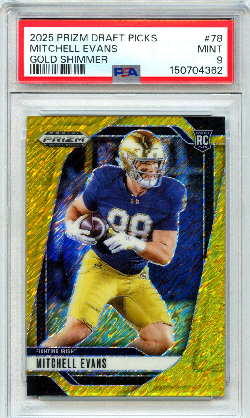 Mitchell Evans RC 2025 Panini Prizm Draft Gold Shimmer Rookie SP 15/15 PSA 9-1