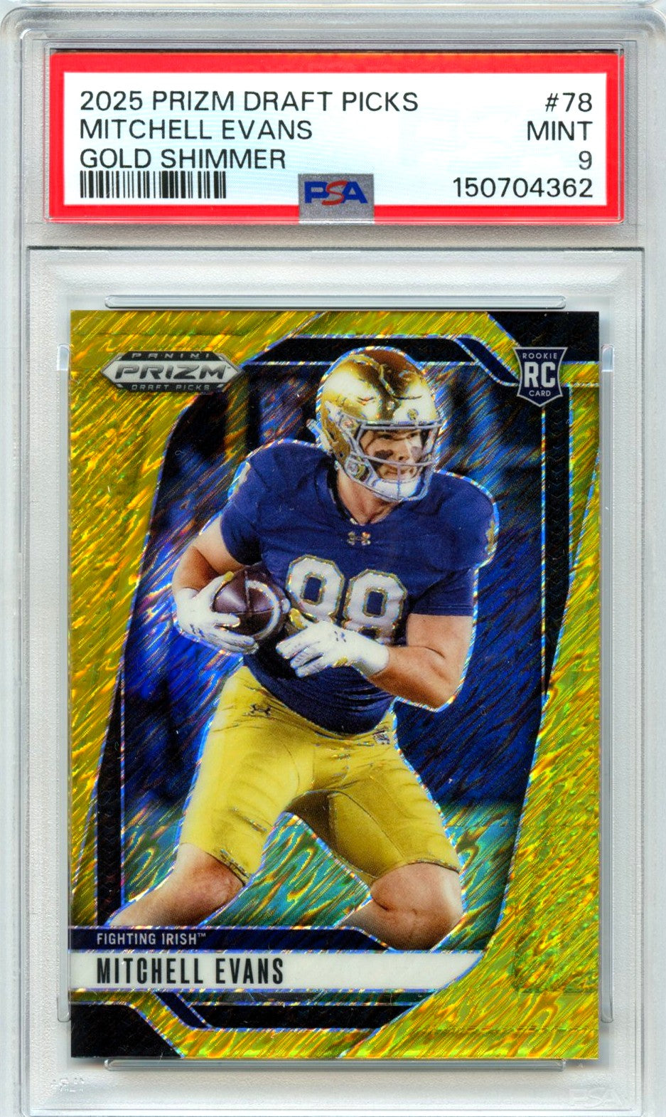 Mitchell Evans RC 2025 Panini Prizm Draft Gold Shimmer Rookie SP 15/15 PSA 9