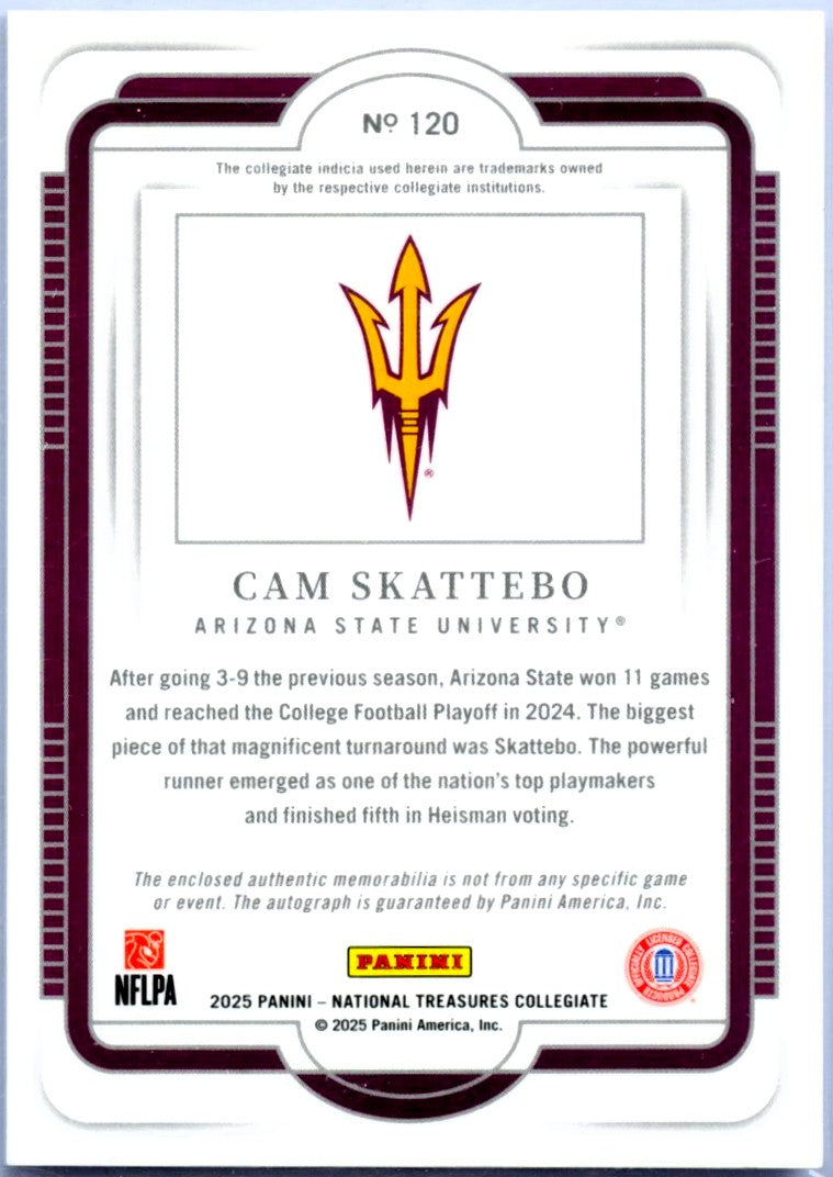 Cam Skattebo RC 2025 National Treasures Collegiate Holo Silver Rookie Patch Auto SP 3/39-2