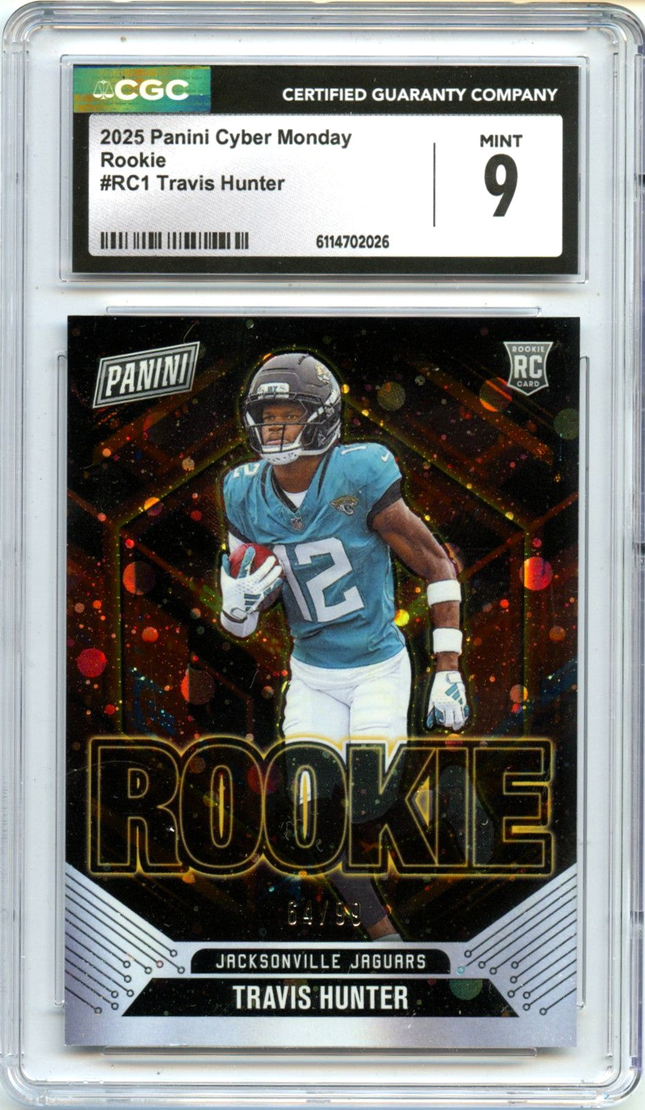 Travis Hunter RC 2025 Panini Cyber Monday Rookie SP 64/99 CGC 9-1