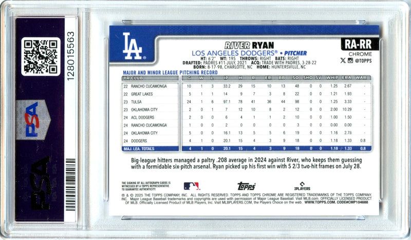 River Ryan 2025 Topps Chrome Blue Rookie Auto SP 46/150 PSA 9-2