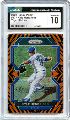 Kyle Hendricks 2022 Panini Prizm Tiger Stripes SSP #177 CGC 10-1