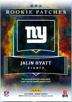 Jalin Hyatt RC 2023 Panini Origins Black Rookie Patch SP 1/1-2
