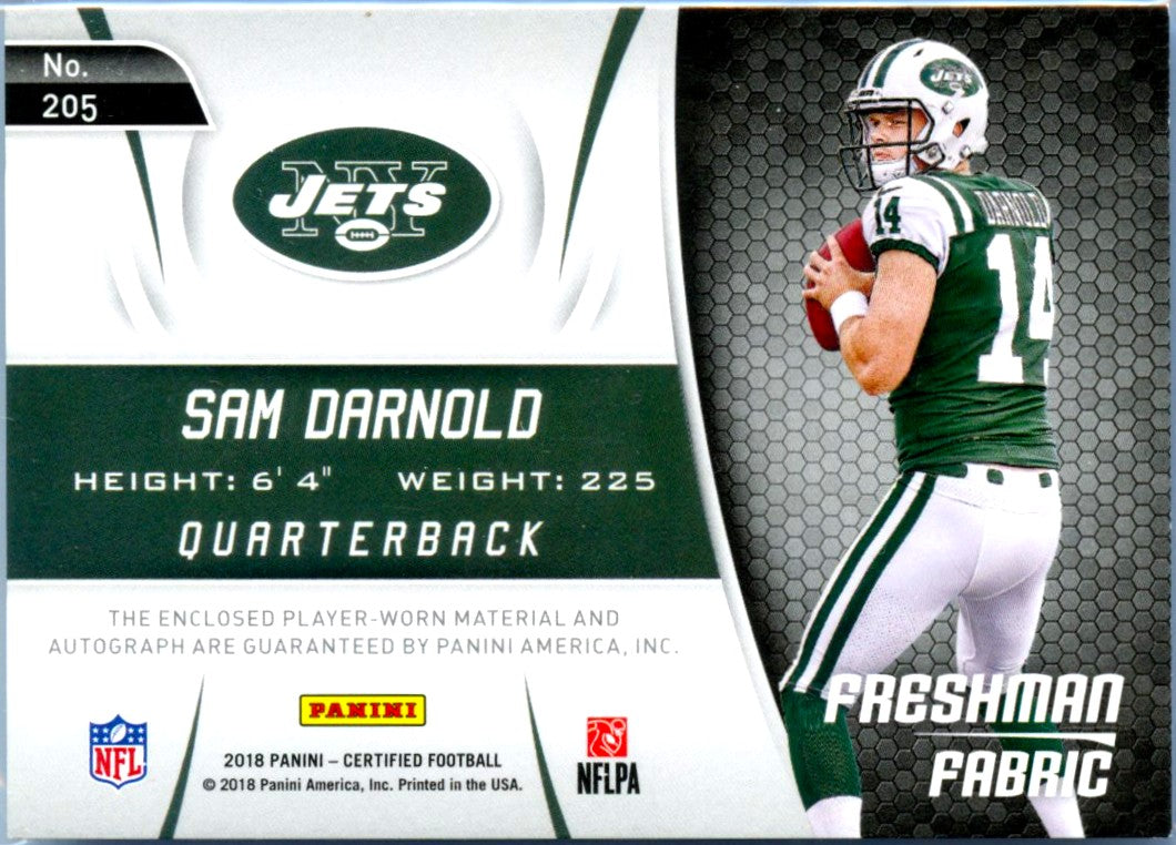 Sam Darnold RC 2018 Panini Certified Freshman Fabric Rookie Patch Auto SP 2/25-2