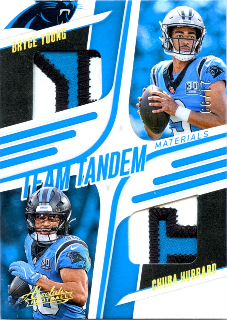 Bryce Young Chuba Hubbard 2025 Panini Absolute Team Tandem Dual Patch SP 21/99-1
