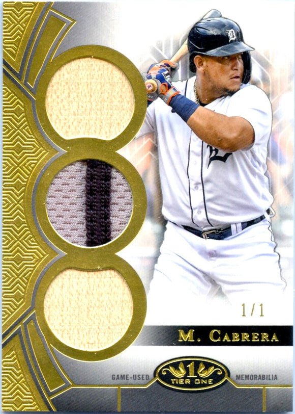 Product Miguel Cabrera 2023 Topps Tier One Triple Game Used Bat Piece Jersey Patch SP 1/1 Link