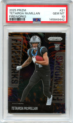 Tetairoa Mcmillan RC 2025 Panini Prizm Fireworks Rookie #21 PSA 10-1
