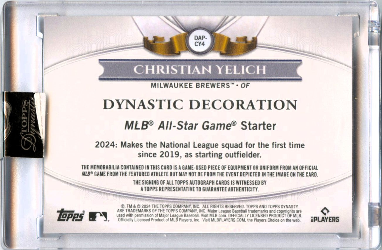 Christian Yelich 2024 Topps Dynasty Game Used Patch Auto SP 3/5-2