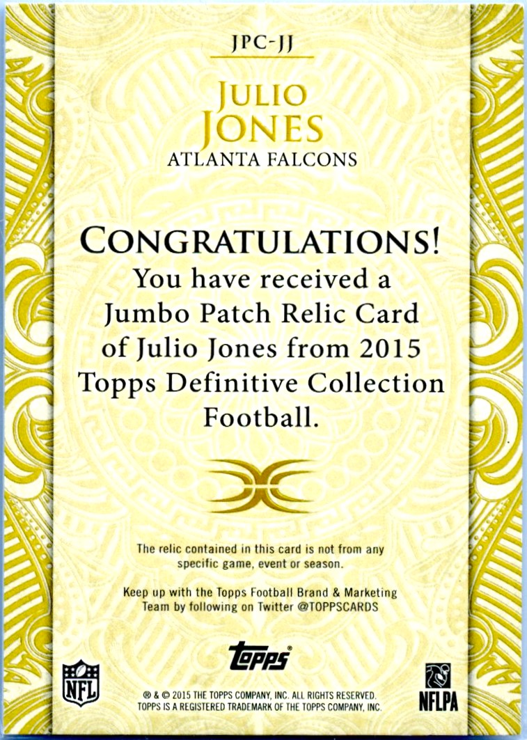 Julio Jones 2015 Topps Definitive Collection Purple Jersey Patch SP 6/10-2