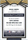 Miguel Cabrera 2023 Topps Tier One Triple Game Used Bat Piece Jersey Patch SP 1/1