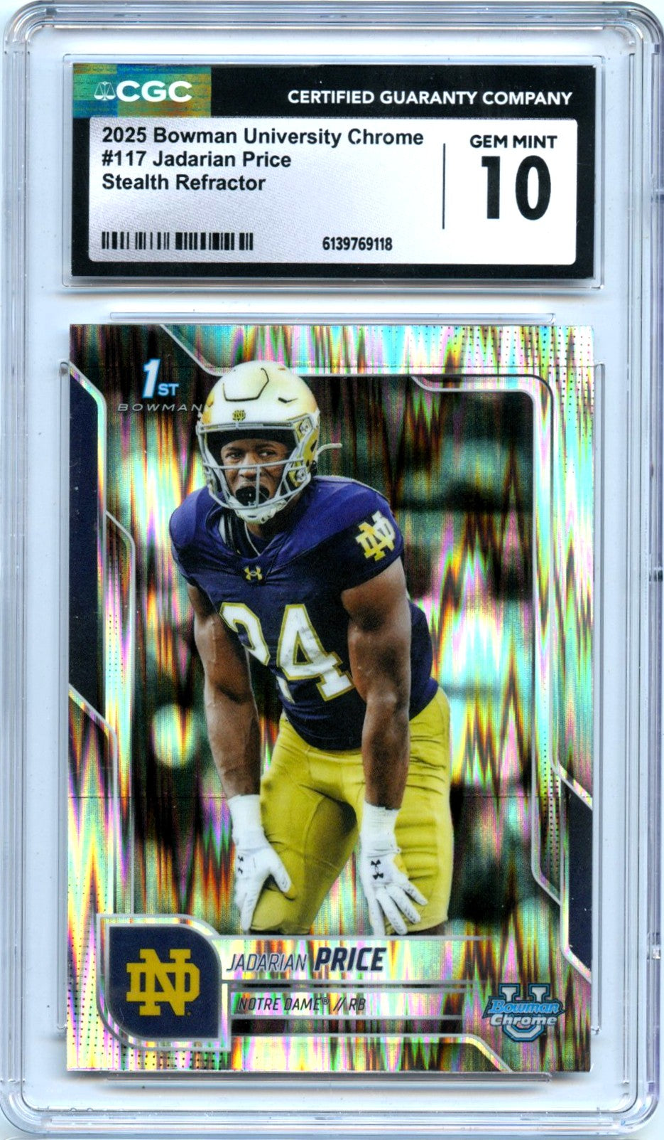 Jadarian Price RC 2025 Bowman U Chrome Stealth Refractor Rookie #117 CGC 10