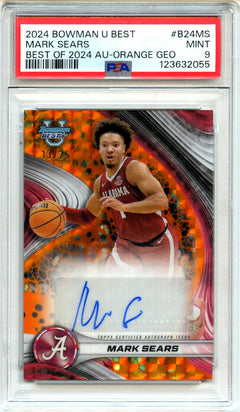 Mark Sears RC 2024 Bowman U Best Orange Geometric Rookie Auto SP 13/25 PSA 9-1