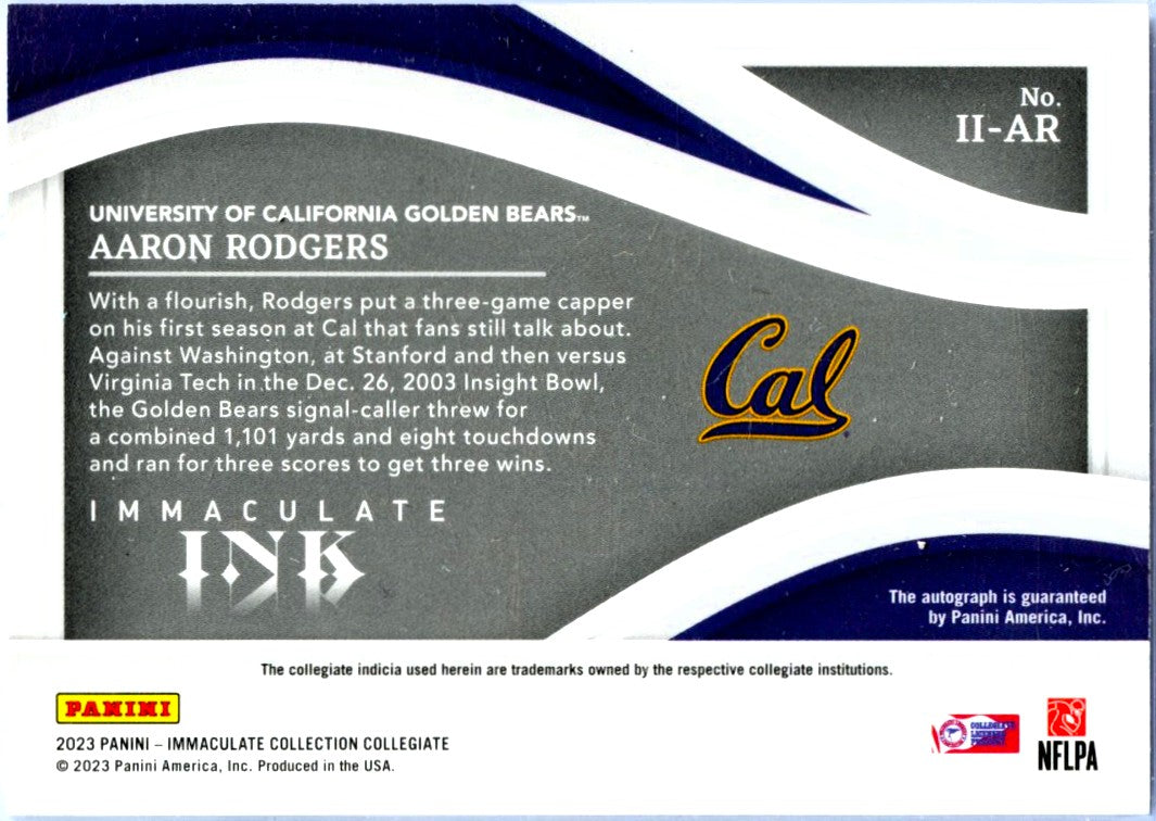 Aaron Rodgers 2023 Immaculate Collegiate Gold Immaculate Ink Auto SP 7/10-2