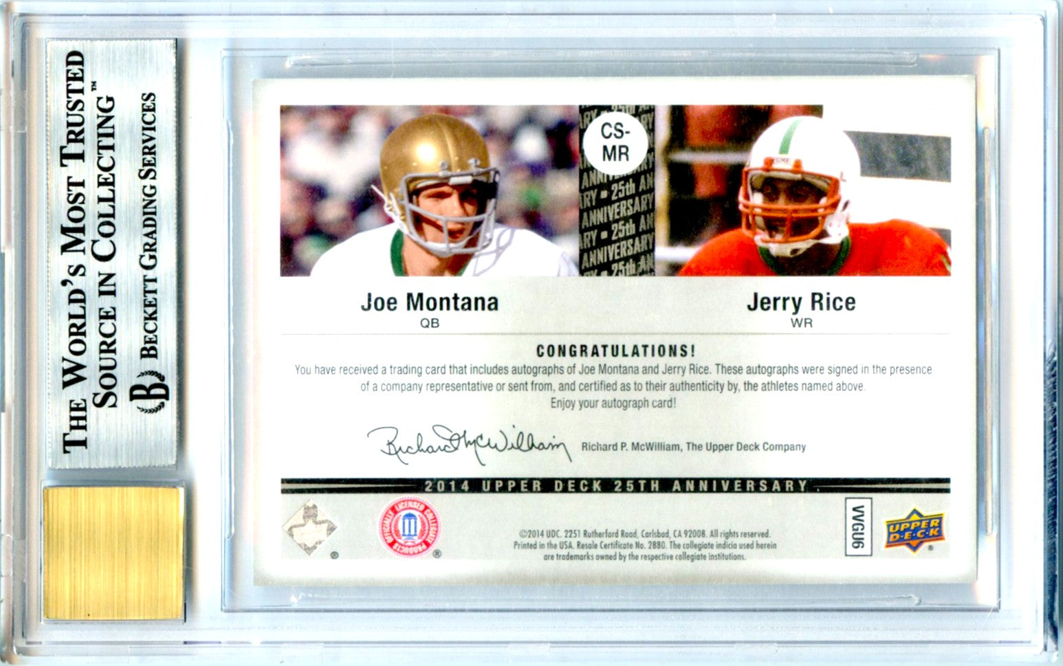 Joe Montana Jerry Rice 2014 Upper Deck 25th Anniversary Dual Auto SP 5/10 BGS 8.5