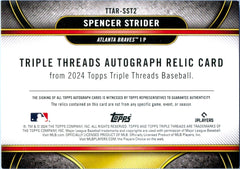Spencer Strider 2024 Topps Triple Threads Gold Game Used Patch Auto SP 6/9-2
