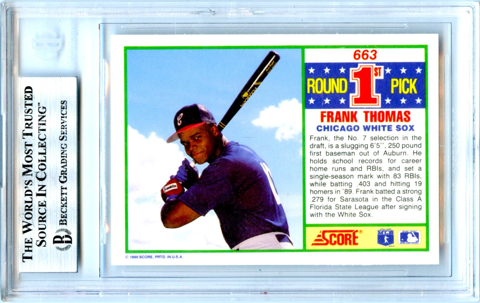 Frank Thomas RC 1990 Score In Person Auto Rookie #663 Beckett Authentic-2