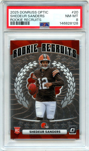 Shedeur Sanders RC 2025 Donruss Optic Rookie Recruits #20 PSA 8