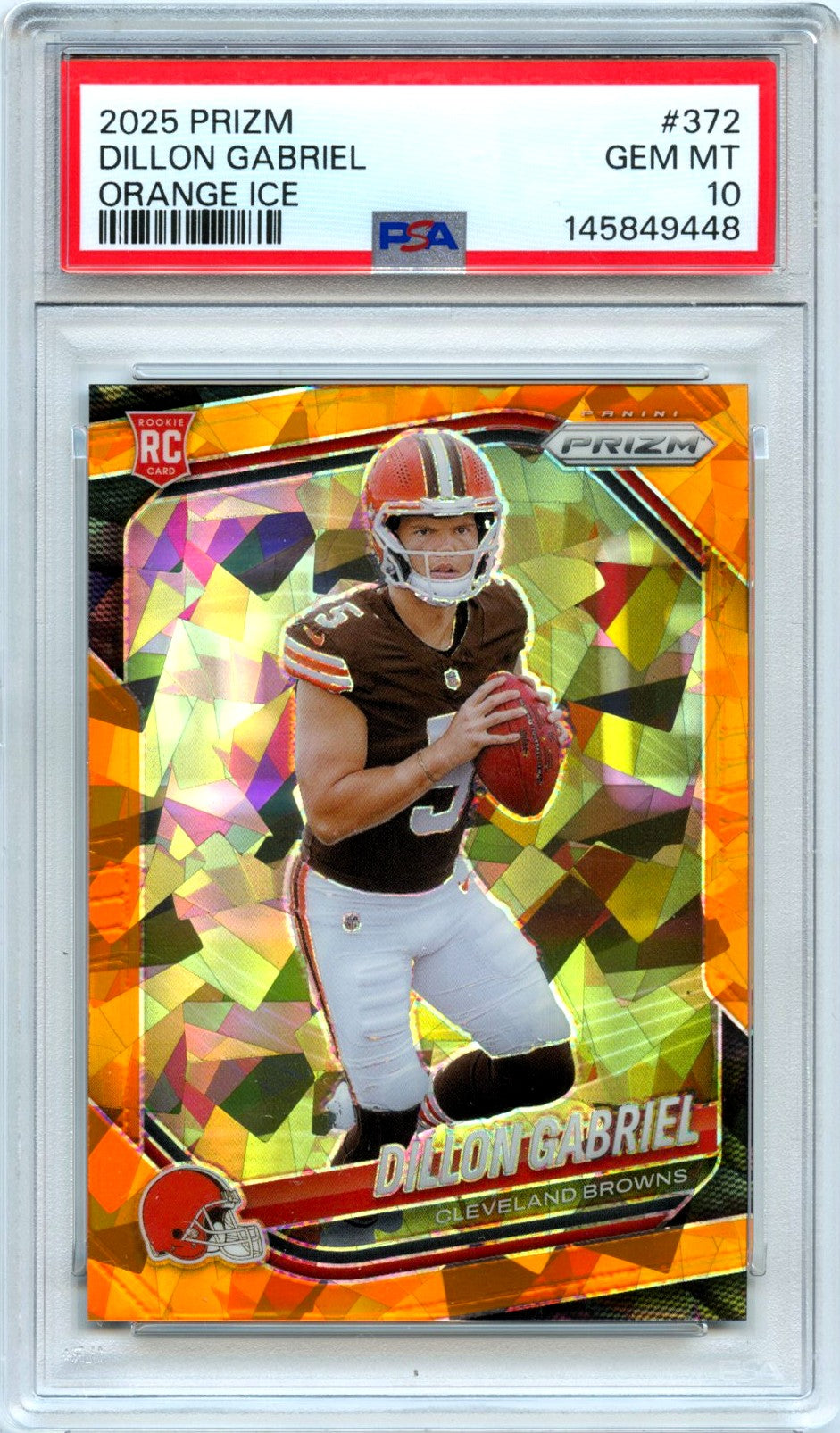 Dillon Gabriel RC 2025 Panini Prizm Orange Ice Rookie #372 PSA 10