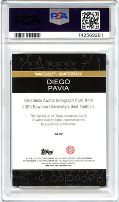 Diego Pavia RC 2025 Bowman U Best Gold Greatness Awaits Rookie Auto SP 27/50 PSA 8-2