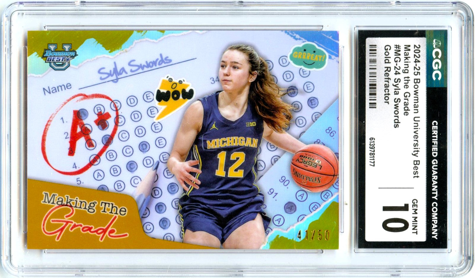 Syla Swords RC 2024 Bowman U Best Gold Making The Grade Rookie SP 41/50 CGC 10