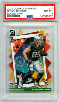 Brock Bowers RC 2024 Clearly Donruss Downtown! Rookie SSP #17 PSA 8-1