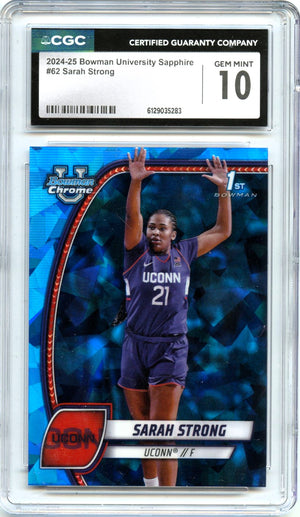 Sarah Strong RC 2024 Bowman U Chrome Sapphire Rookie #62 CGC 10