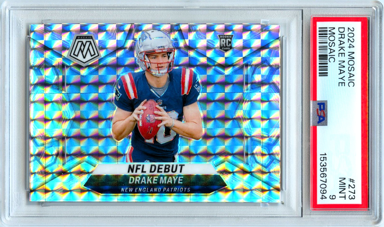 Drake Maye RC 2024 Panini Mosaic Silver Mosaic Rookie #273 PSA 9