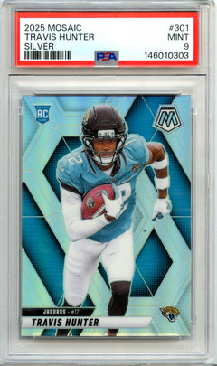 Travis Hunter RC 2025 Panini Mosaic Silver Prizm Rookie #301 PSA 9-1