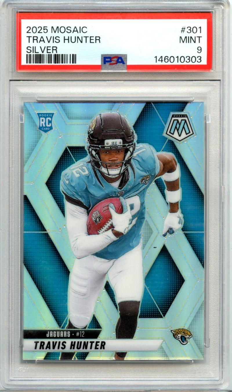 Travis Hunter RC 2025 Panini Mosaic Silver Prizm Rookie #301 PSA 9-1