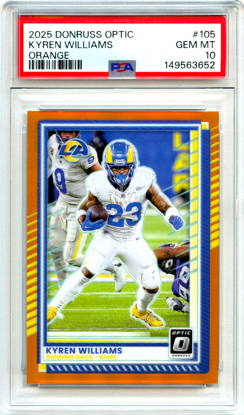 Kyren Williams 2025 Donruss Optic Orange Prizm SP 12/299 PSA 10