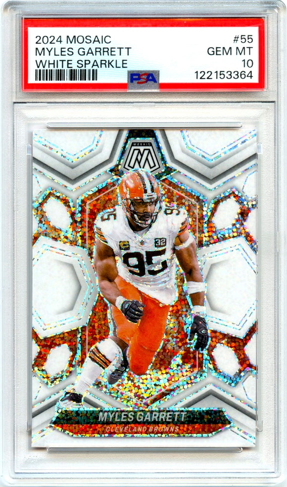 Product Myles Garrett 2024 Panini Mosaic White Sparkle SSP #55 PSA 10 Link
