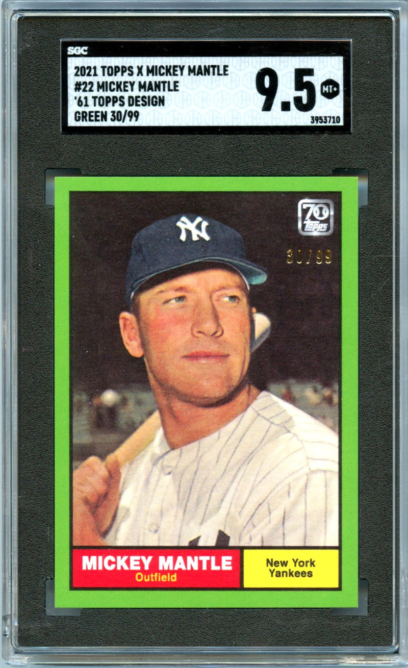 Mickey Mantle 2021 Topps X Mickey Mantle 1961 Design Green SP 30/99 SGC 9.5-1