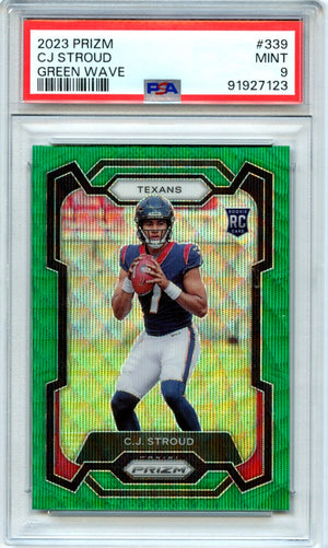 Cj Stroud RC 2023 Panini Prizm Green Wave Rookie #339 PSA 9