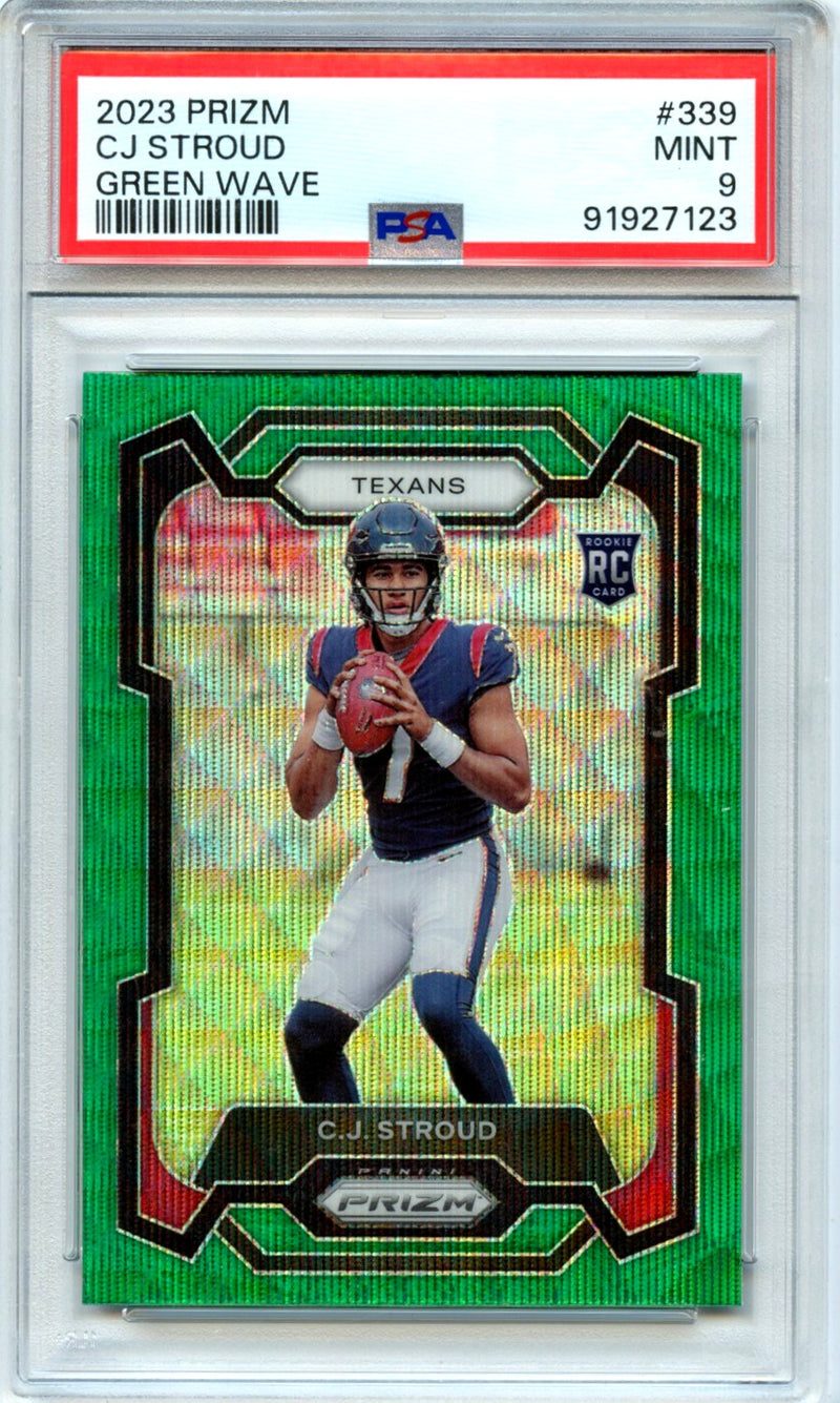Cj Stroud RC 2023 Panini Prizm Green Wave Rookie #339 PSA 9-1