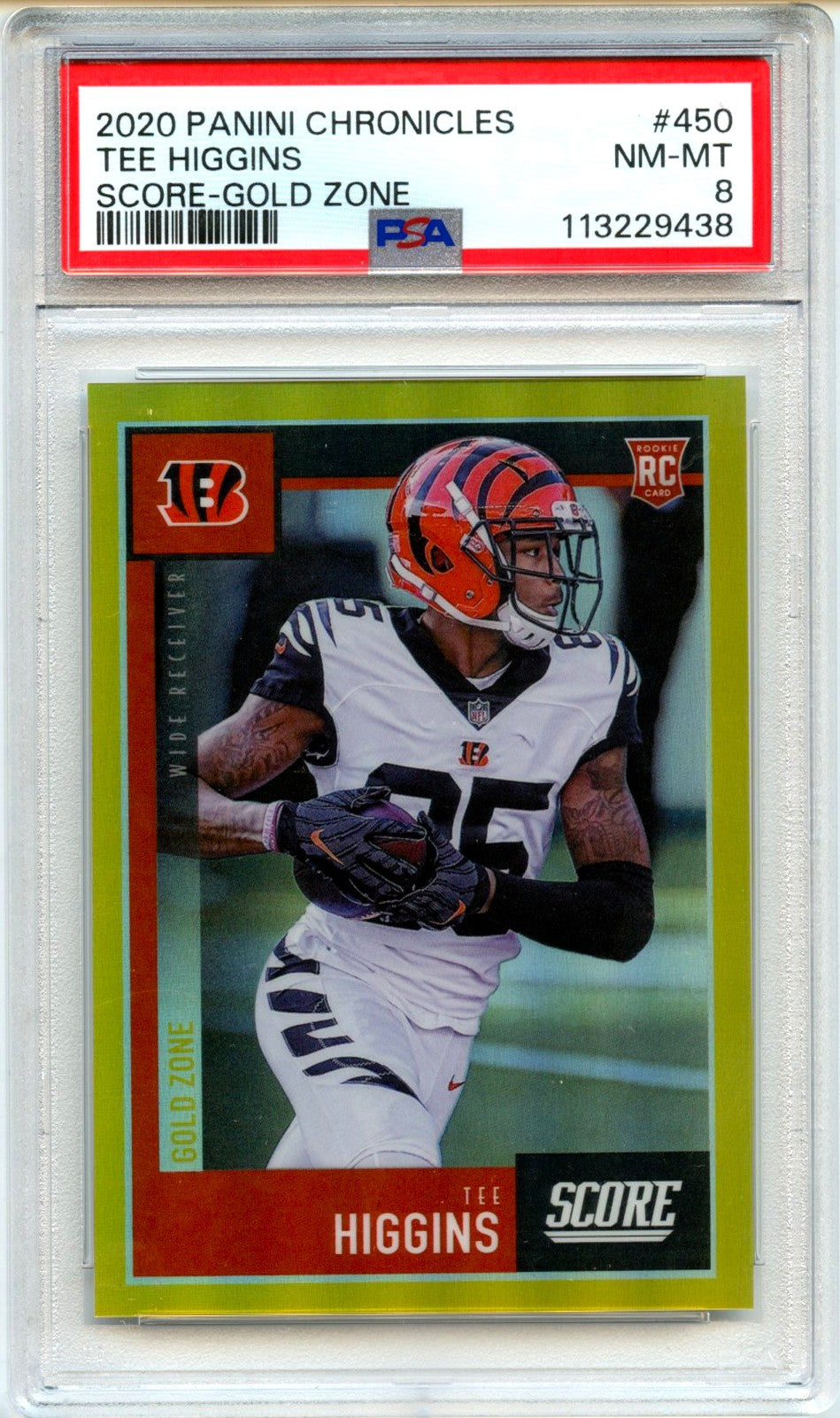 Tee Higgins RC 2020 Panini Chronicles Score Gold Zone Rookie SP 37/50 PSA 8-1